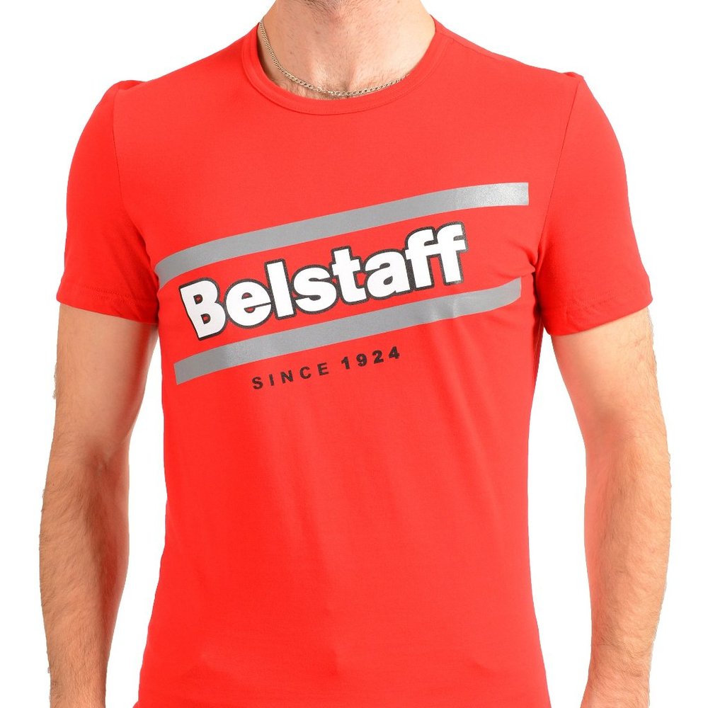 Belstaff Men's Bright Red Short Sleeve Logo Print Crewneck T-Shirt